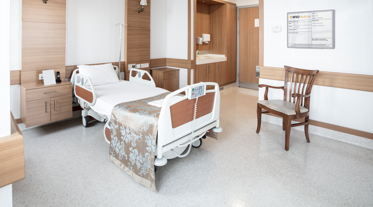 WVU hospital patient room whiteboards